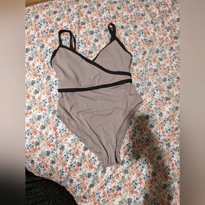 Andie Swim One Piece The Cove Medium Bathing/Swim Suit in Beige w/ Black detail